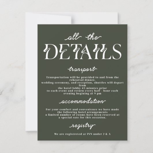 Elégante carte de détails de mariage | Typographie (Devant)