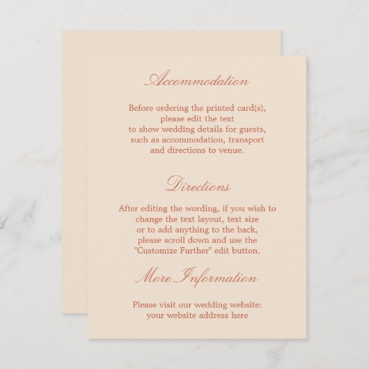 Élégante carte de détails Mariage de script en ter (Devant / Derrière)