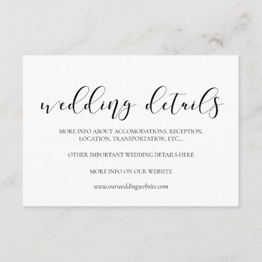 Elégante carte de détails mariage design (Devant)