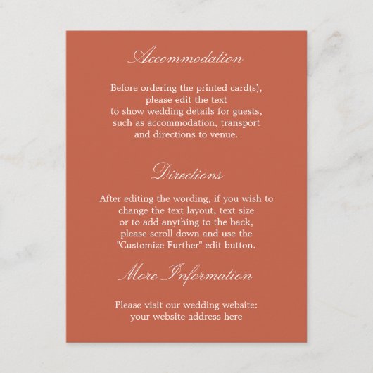 Elégante carte de détails Mariage en terre cuite (Devant)