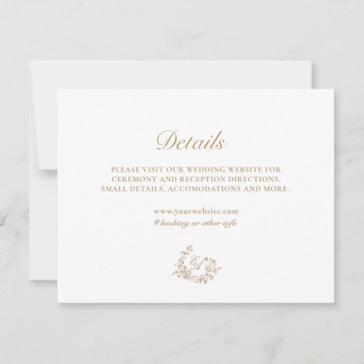 Elégante carte de détails Mariage Floral Gold (Devant)