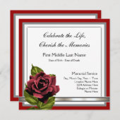 Élégante carte de deuil de Rose Rouge (Devant / Derrière)