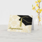 Élégante carte de diplômes Damask & Mortarboard (Fleur jaune)