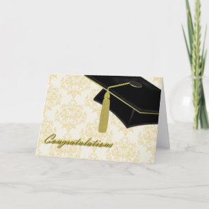 Élégante carte de diplômes Damask & Mortarboard