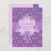 Élégante carte de faire-part de mariage à damas d' (Devant / Derrière)