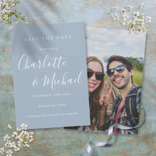 Élégante carte de faire-part de mariage bleu pouss