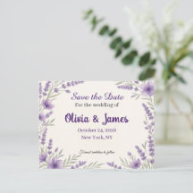 Élégante carte de faire-part de mariage floral lav