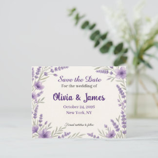 Élégante carte de faire-part de mariage floral lav