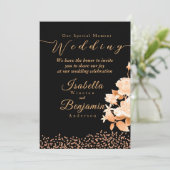 Elégante carte de Faire-part de mariage noir Rose  (Debout devant)