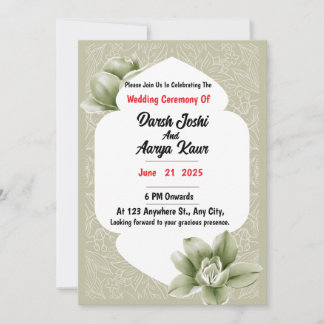 Elégante carte de Faire-part de mariage verte