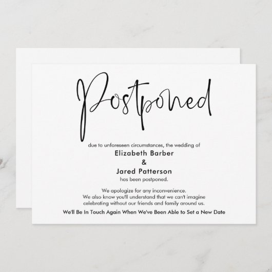 Élégante carte de Faire-part Mariage simple report (Devant / Derrière)