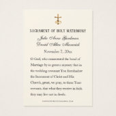 Elégante Carte de Faveur Mariage catholique (Dos)