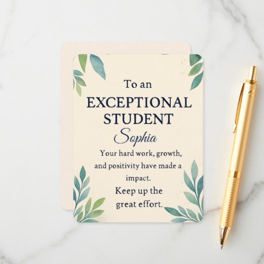 Elégante carte de félicitations pour une St Except (Devant/Arrière en situation)