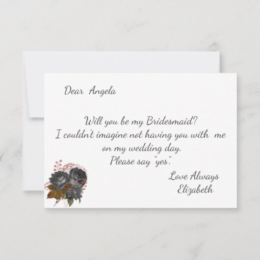 Élégante carte de femme de chambre Fleurs noires (Dos)