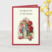 Élégante carte de fin d'études catholique Vierge M (Fleur jaune)