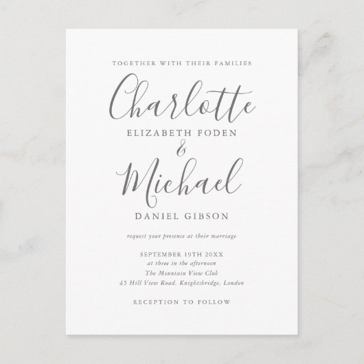 Élégante carte de mariage à signature script (Devant)
