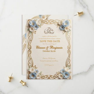 Élégante Carte de Mariage Fleurs Bleues à Sauvegar