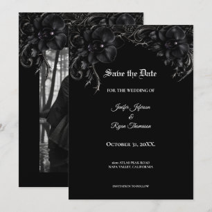 Élégante carte de mariage gothique Orchidée noire