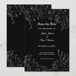 Élégante carte de mariage gothique Orchidée noire
