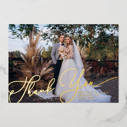 Elégante carte de Mariage photo Merci de script (Recto)