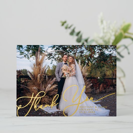 Elégante carte de Mariage photo Merci de script (Debout devant)