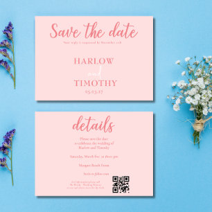 Elégante carte de mariage rose QR code Enregistrer