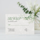 Elégante carte de mariage végétal verte RSVP (Debout devant)