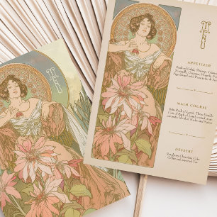 Elégante Carte de menu Art Nouveau Déesse Florale