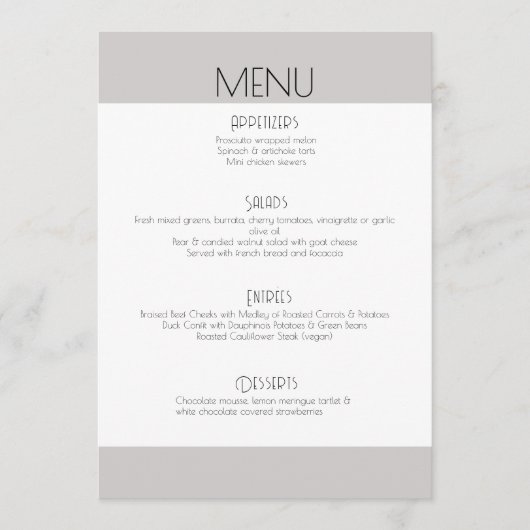 Elégante carte de menu classique mariage moderne (Devant)