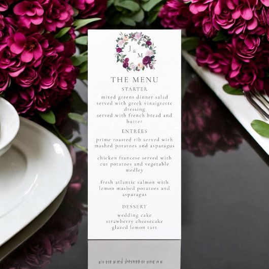 Elégante carte de menu de script moderne floral bo