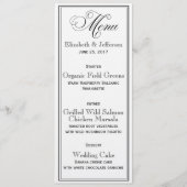 Élégante carte de menu Mariage à script noir et bl (Devant)