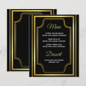Elégante carte de menu Mariage Black Gold (Devant / Derrière)