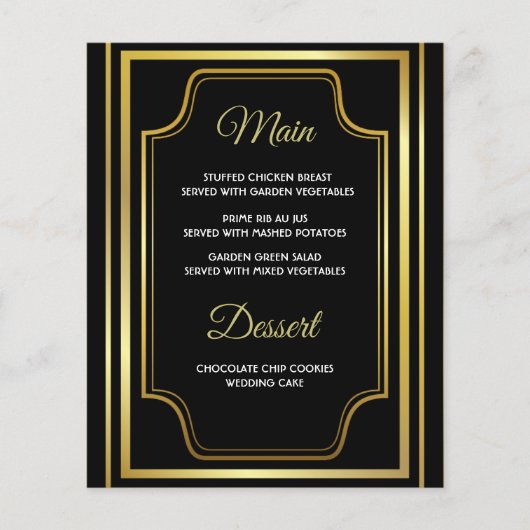 Elégante carte de menu Mariage Black Gold (Devant)