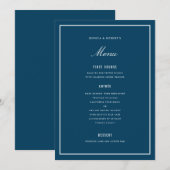 Elégante carte de menu Mariage bleu foncé (Devant / Derrière)