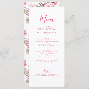 Elégante carte de menu Mariage couleur rose floral