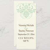 Elégante carte de menu mariage damas ment green, i (Devant / Derrière)