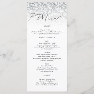Elégante carte de menu Mariage damassé noir et bla