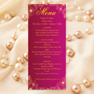 Elégante carte de menu Mariage de Bourgogne et or