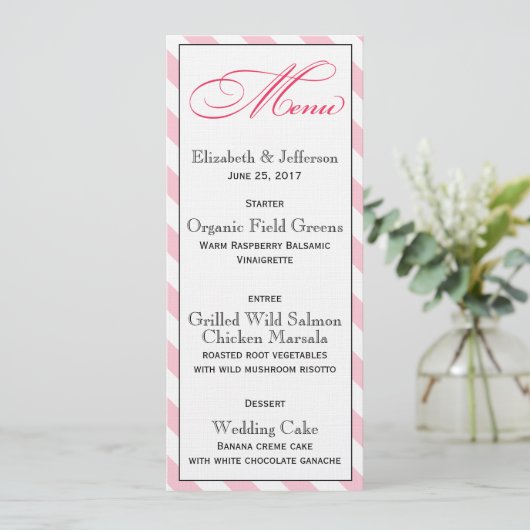 Élégante carte de menu Mariage de script français  (Debout devant)