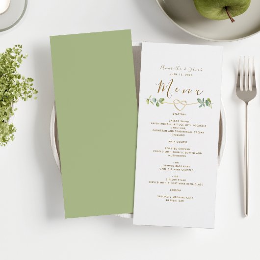 Elégante carte de menu Mariage de verdure neutre
