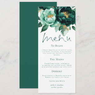 Élégante carte de menu Mariage Emerald and Gold Fl