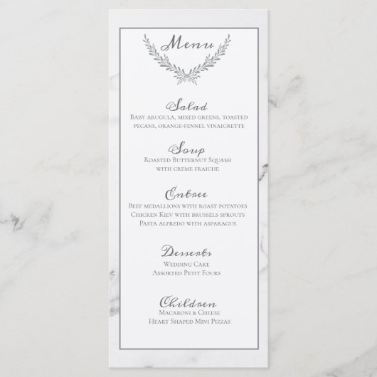 Elégante carte de menu Mariage en marbre et couron (Devant)