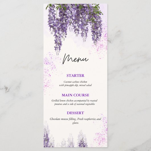 Elégante carte de menu Mariage Floral Aquarelle (Devant)