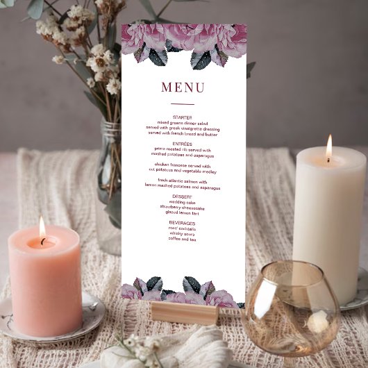 Élégante carte de menu Mariage floral romantique