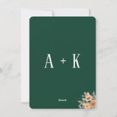 Elégante carte de menu Mariage floral vert foncé (Dos)