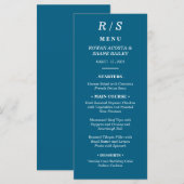 Élégante carte de menu Mariage Monogramme bleu cla (Devant / Derrière)