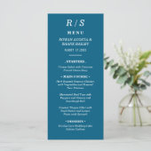 Élégante carte de menu Mariage Monogramme bleu cla (Debout devant)