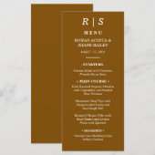 Elégante carte de menu Mariage Monogramme Brown de (Devant / Derrière)