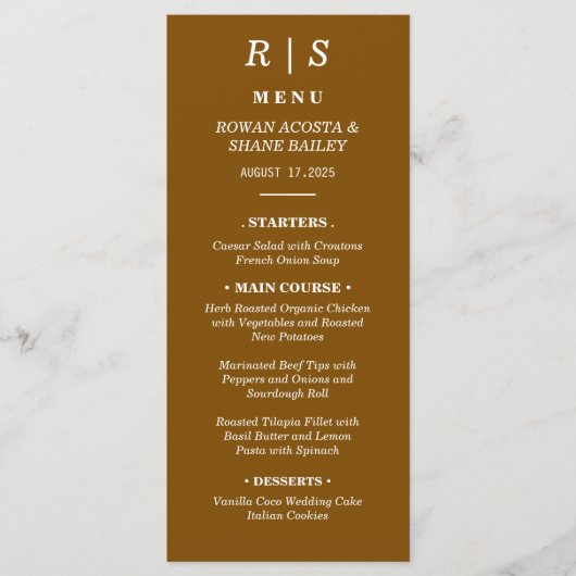Elégante carte de menu Mariage Monogramme Brown de (Devant)