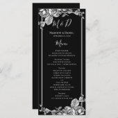 Elégante carte de menu Mariage noir blanc (Devant / Derrière)